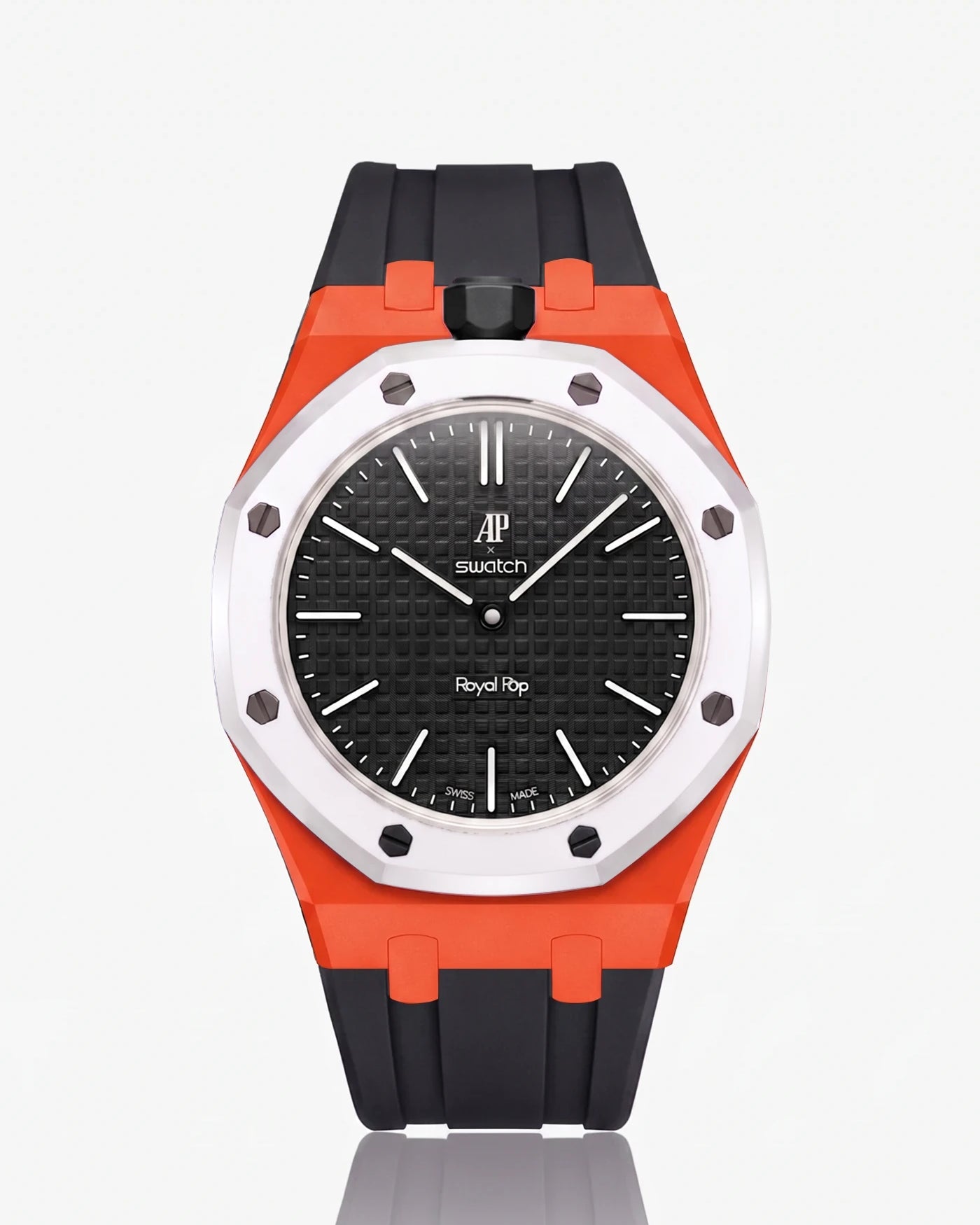combo::orenji-orange::rubber-strap-for-ap-x-swatch-royal-pop-black