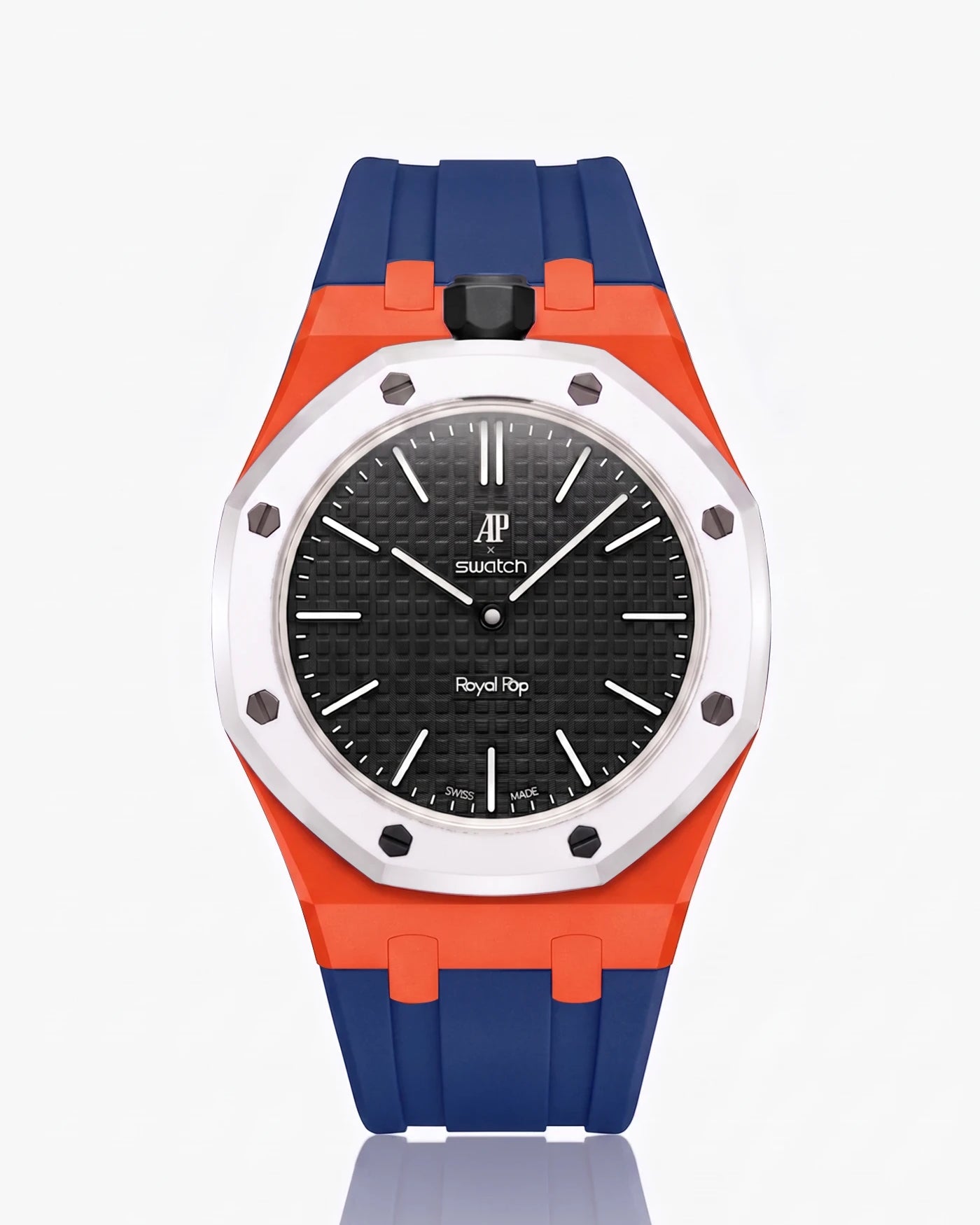 combo::orenji-orange::rubber-strap-for-ap-x-swatch-royal-pop-navy-blue