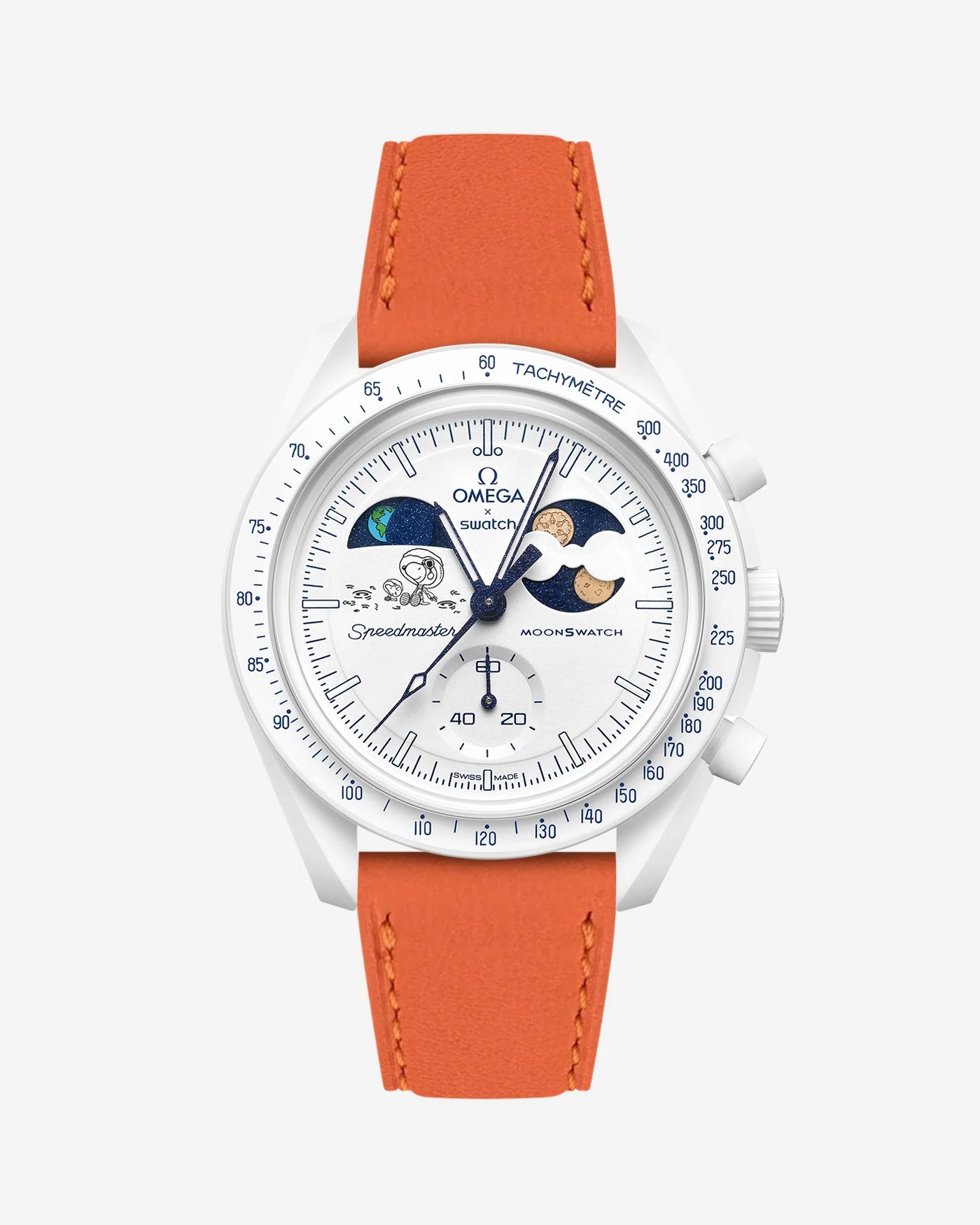 Orange Cowhide Leather Strap on Omega x Swatch MoonSwatch Mission To Earthphase - Moonshine Gold Cold Moon