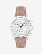 Pink Denim leather strap mounted on Omega x Swatch MoonSwatch Mission to the Full Moonphase watch – product image