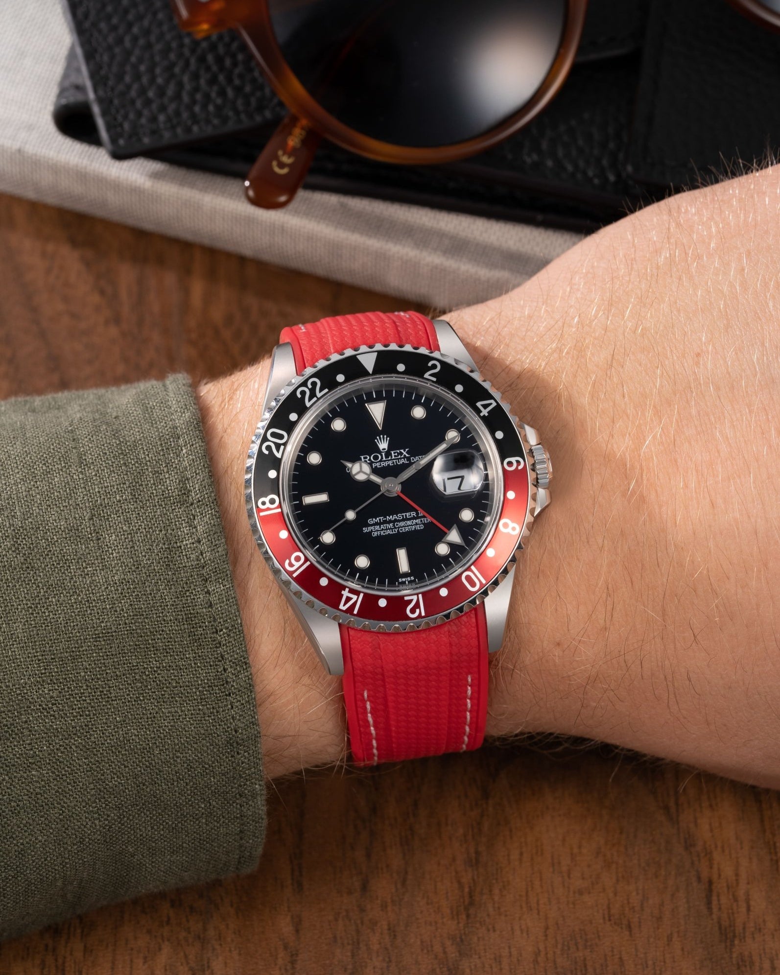 Wristbuddys Wristbuddy Klockarmband klockband rubberstrap rubber strap black svart black buckle clasp integrated premium rubber rubber straps integrated coke pepsi batman gmt master 2 GMT Master II blue and red bezel 16710  Watch Strap watch band klockarmband uhrenband uhranarmband