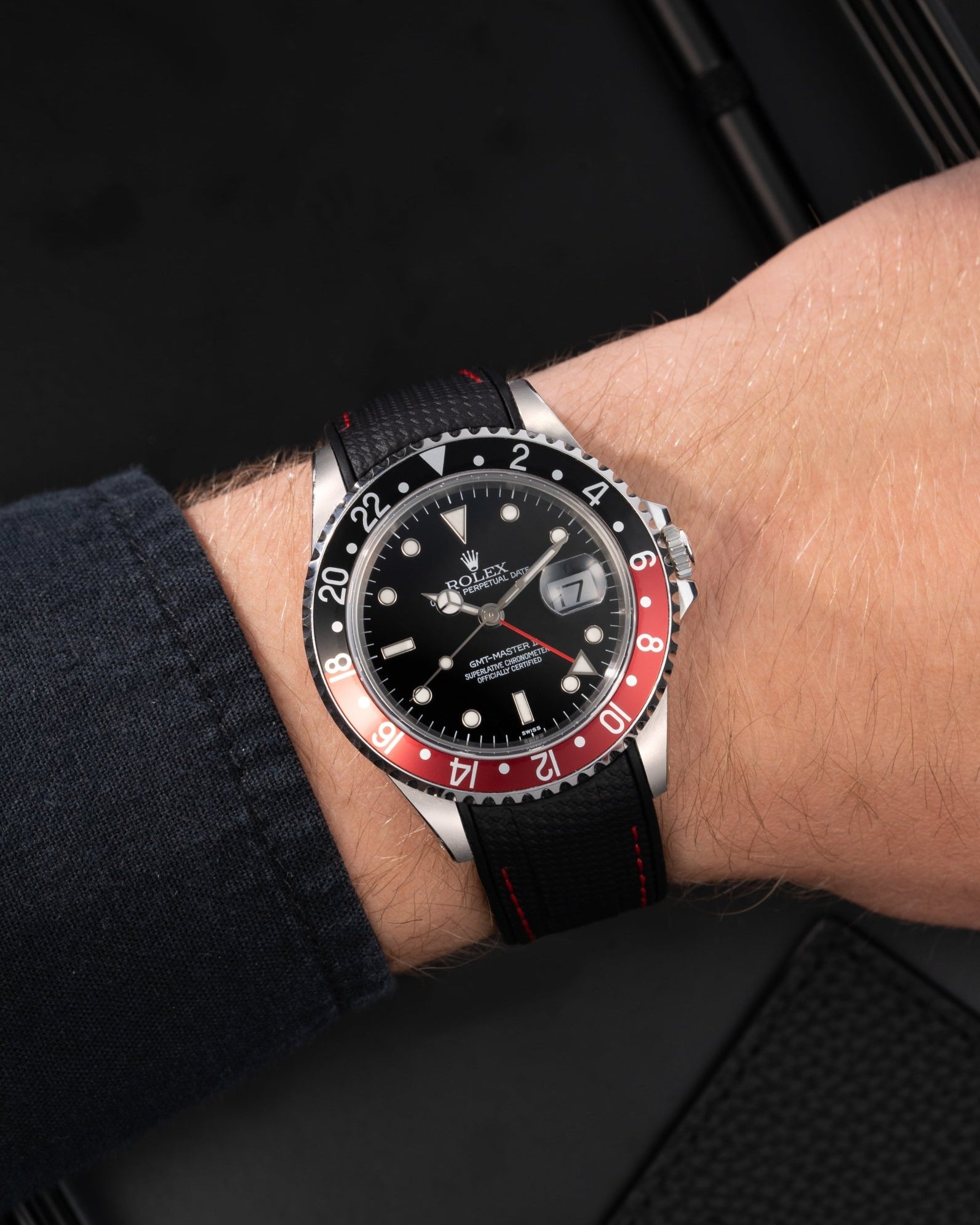 Wristbuddys Wristbuddy Klockarmband klockband rubberstrap rubber strap black svart black buckle clasp integrated premium rubber rubber straps integrated coke pepsi batman gmt master 2 GMT Master II blue and red bezel 16710  Watch Strap watch band klockarmband uhrenband uhranarmband
