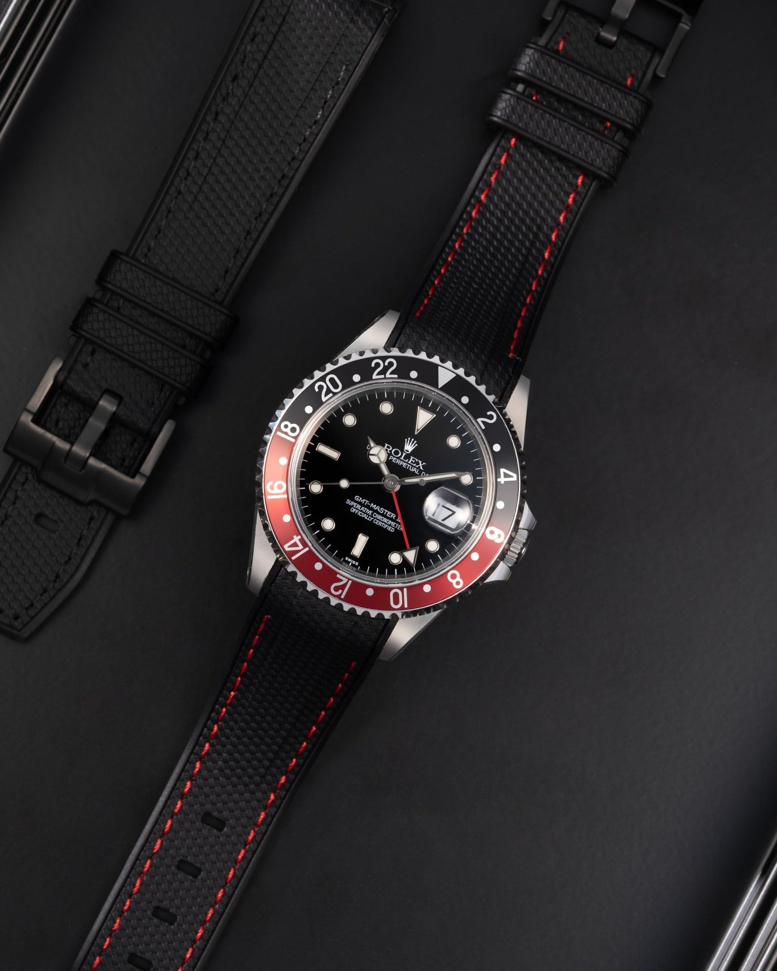 Wristbuddys Wristbuddy Klockarmband klockband rubberstrap rubber strap black svart black buckle clasp integrated premium rubber rubber straps integrated coke pepsi batman gmt master 2 GMT Master II blue and red bezel 16710  Watch Strap watch band klockarmband uhrenband uhranarmband