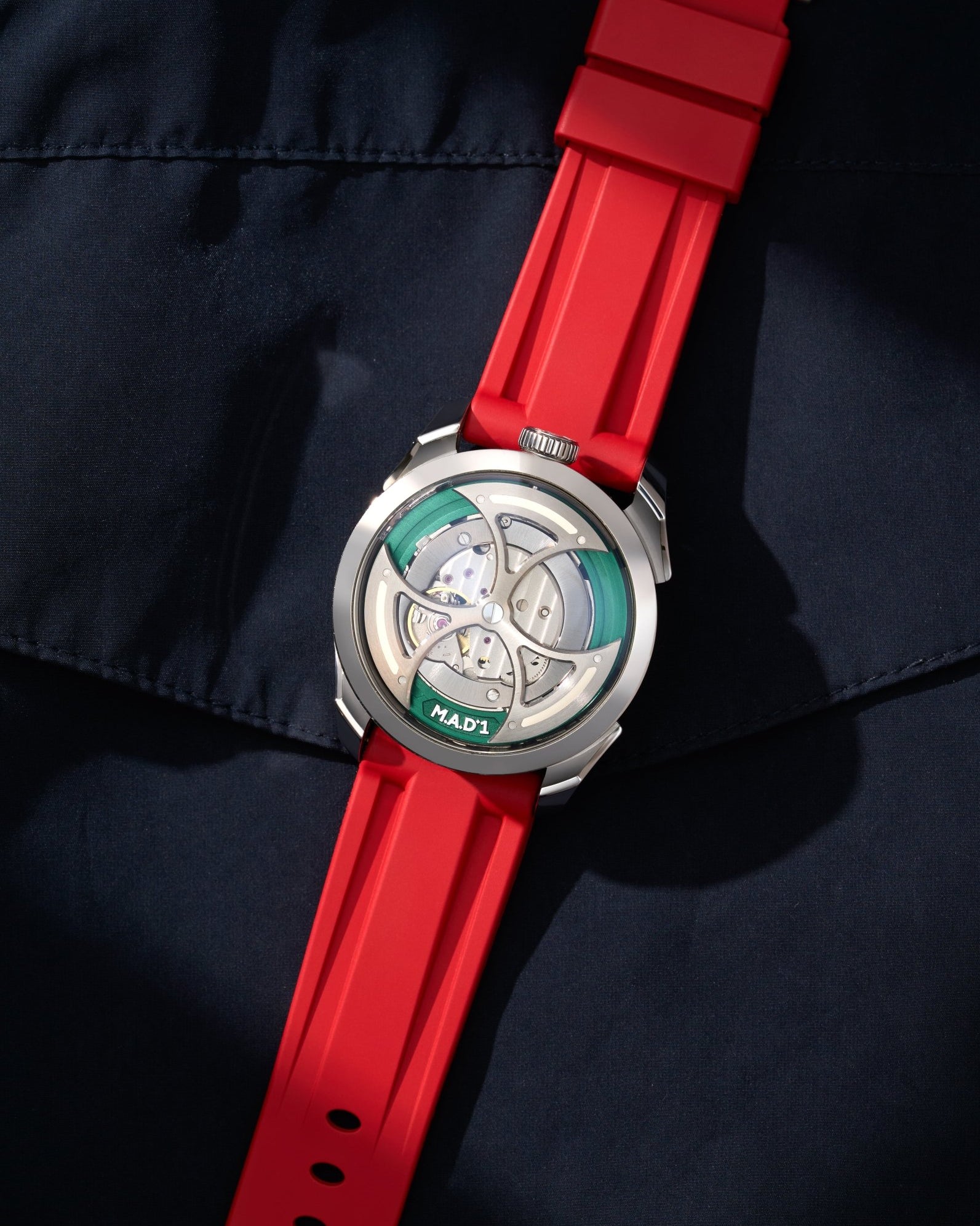 wristbuddys wristbuddy wristbuddies wrist Buddy watch strap band replacement integrated curved rubber FKM vulcanized best quality strap size lug width 22mm wristbands klockarmband uhrenarmband uhrenband watchstrap watchband MB&F Mad1 M.a.d.1 MADone red edition blue edition MBnF green edition