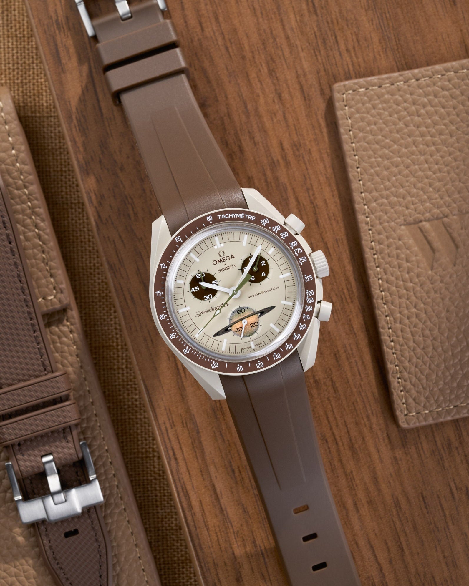 Omega X Swatch MoonSwatch Mission to Jupiter Moonwatch Speedmaster Professional Wristbuddys Wristbuddy Klockarmband klockband rubberstrap rubber strap straps for Mission to Mercury, mission to moon, moonswatches best rubber intergrated mission to moon mercury intergrated uhrenband bracelet Urrem bracelet de montre cinturino per orologio cinturino dell'orologio horlogeband correa de reloj Uhrenarmband Uhrarmband brown brun braun