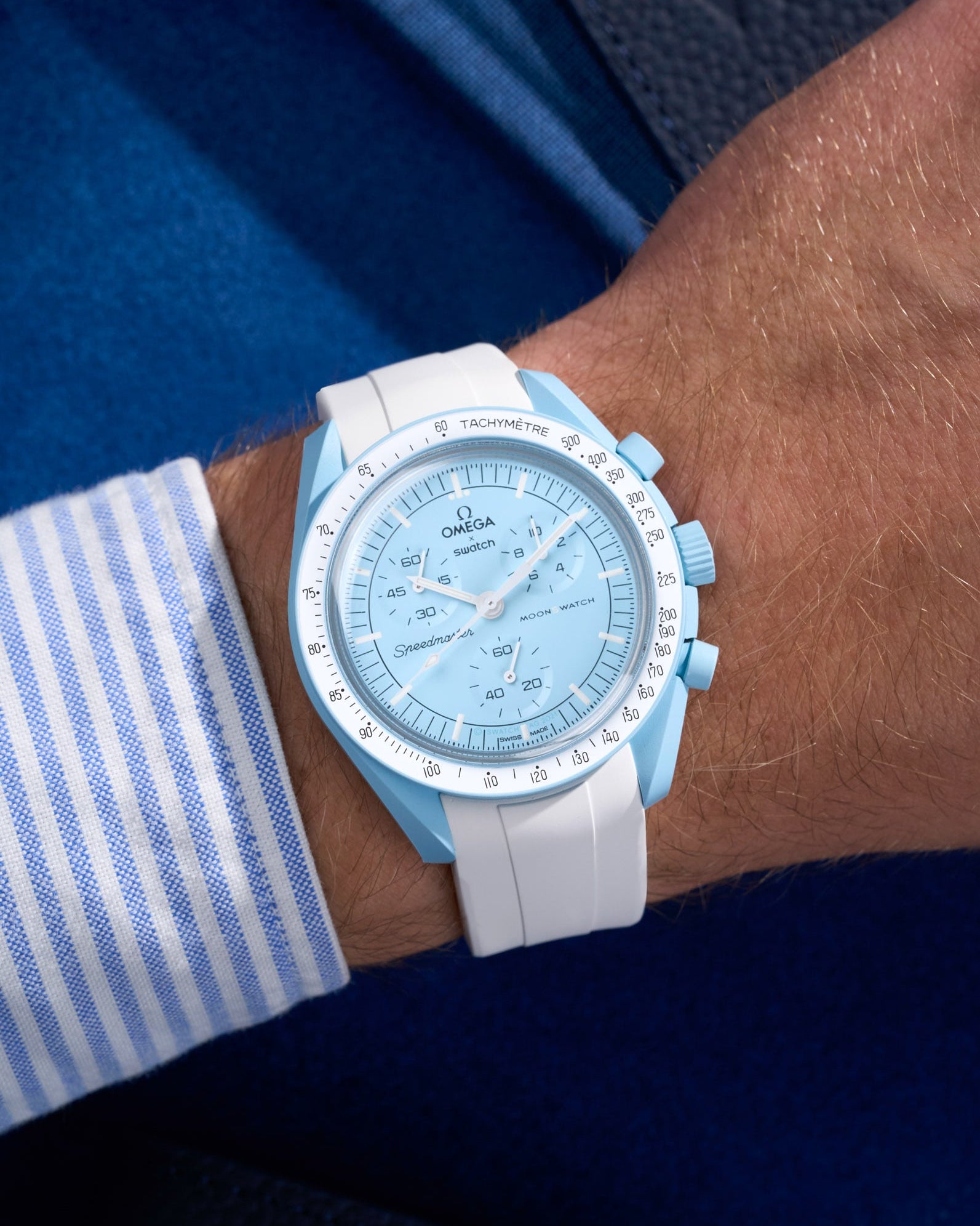 Omega X Swatch MoonSwatch Mission to Jupiter Moonwatch Speedmaster Professional Wristbuddys Wristbuddy Klockarmband klockband rubberstrap rubber strap horus black svart Mission to Mercury, mission to moon, moonswatches moonwatch best rubber perpetual straps intergrated mission to uranus white weiss vit gummiband för moonswatch omega gummi band tiffany light blue uranus blau