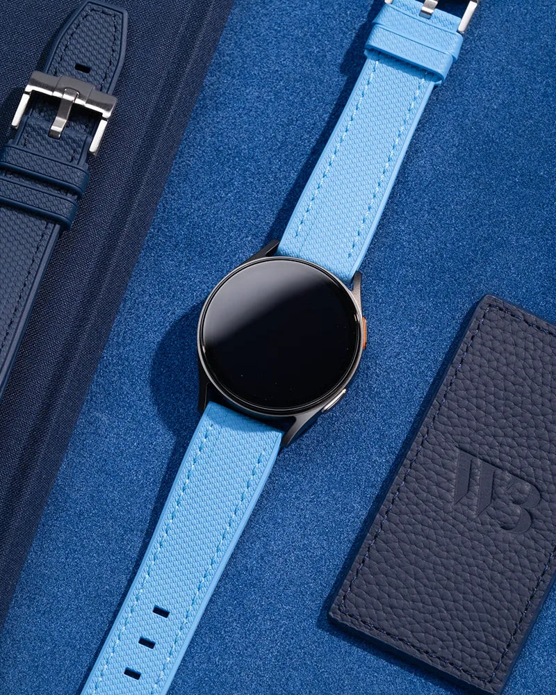Samsung Galaxy Watch wrist strap wristband Wristbuddys premium watch band watch strap klockarmband klockband best rubberstrap rubber strap for Galaxy Watch 4, Watch 5 Galaxy smartwatch premium strap wrist strap Uhrenarmband Uhrarmband bracelet de montre cinturino dell'orologio horlogeband correa de reloj Samsung smartwatch accessories Capri blå capri blue Bleu Capri Capri blauw