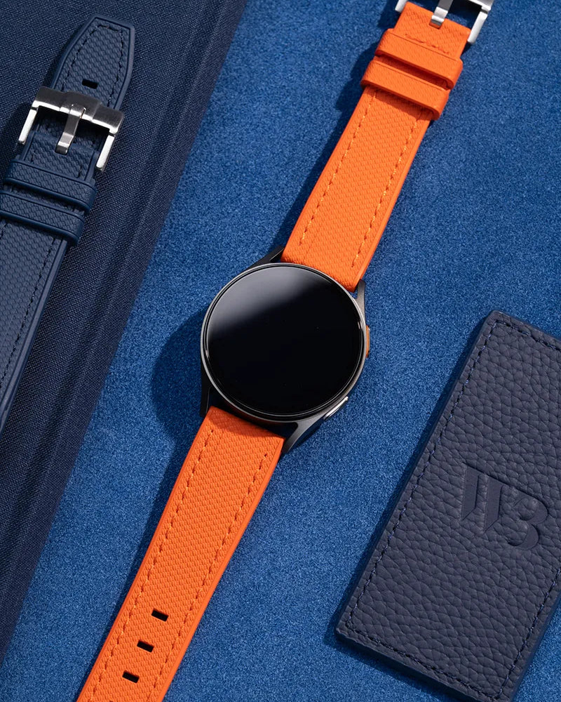 Samsung Galaxy Watch wrist strap wristband Wristbuddys premium watch band watch strap klockarmband klockband best rubberstrap rubber strap for Galaxy Watch 4, Watch 5 Galaxy smartwatch premium strap wrist strap Uhrenarmband Uhrarmband bracelet de montre cinturino dell'orologio horlogeband correa de reloj Samsung smartwatch accessories orange oranje arancione naranja