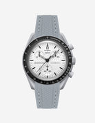 Dark grey vertech rubber watch strap on Omega X Swatch 1965