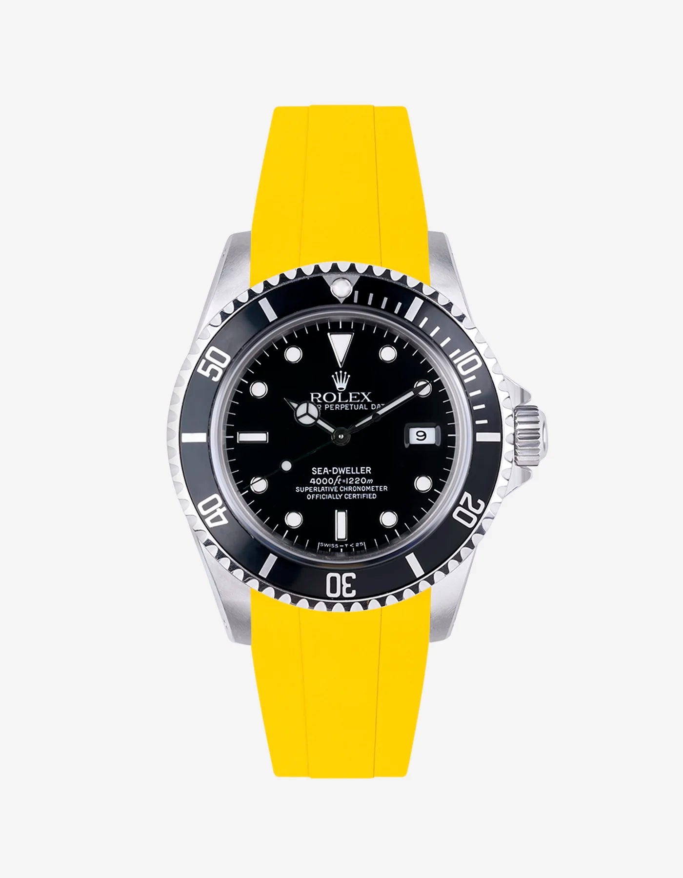 Yellow FKM rubber band for Rolex Sea-Dweller 16600, featuring original clasp fitment