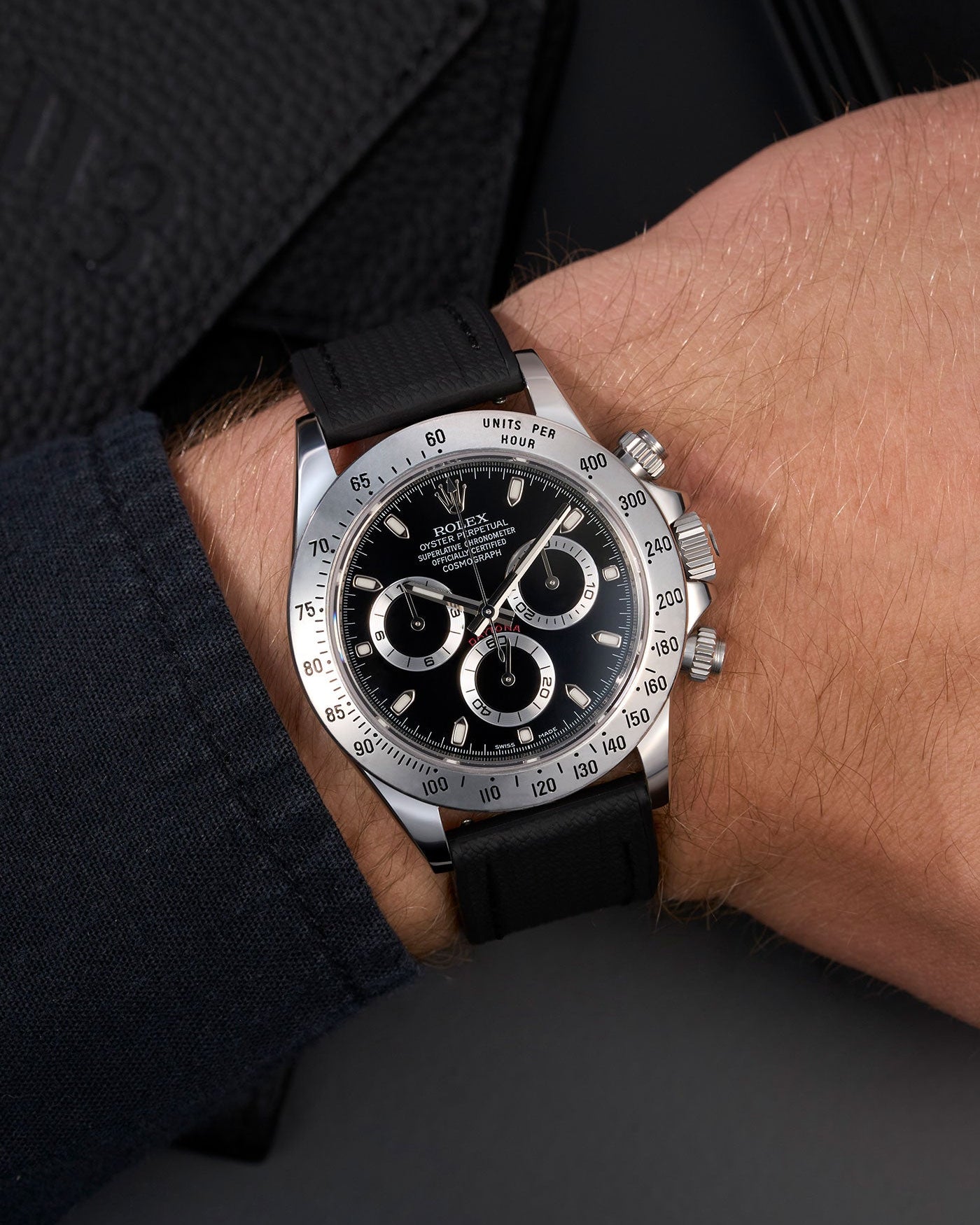 Black Straight End FKM Strap 20mm Wrist Shot - Wristbuddys