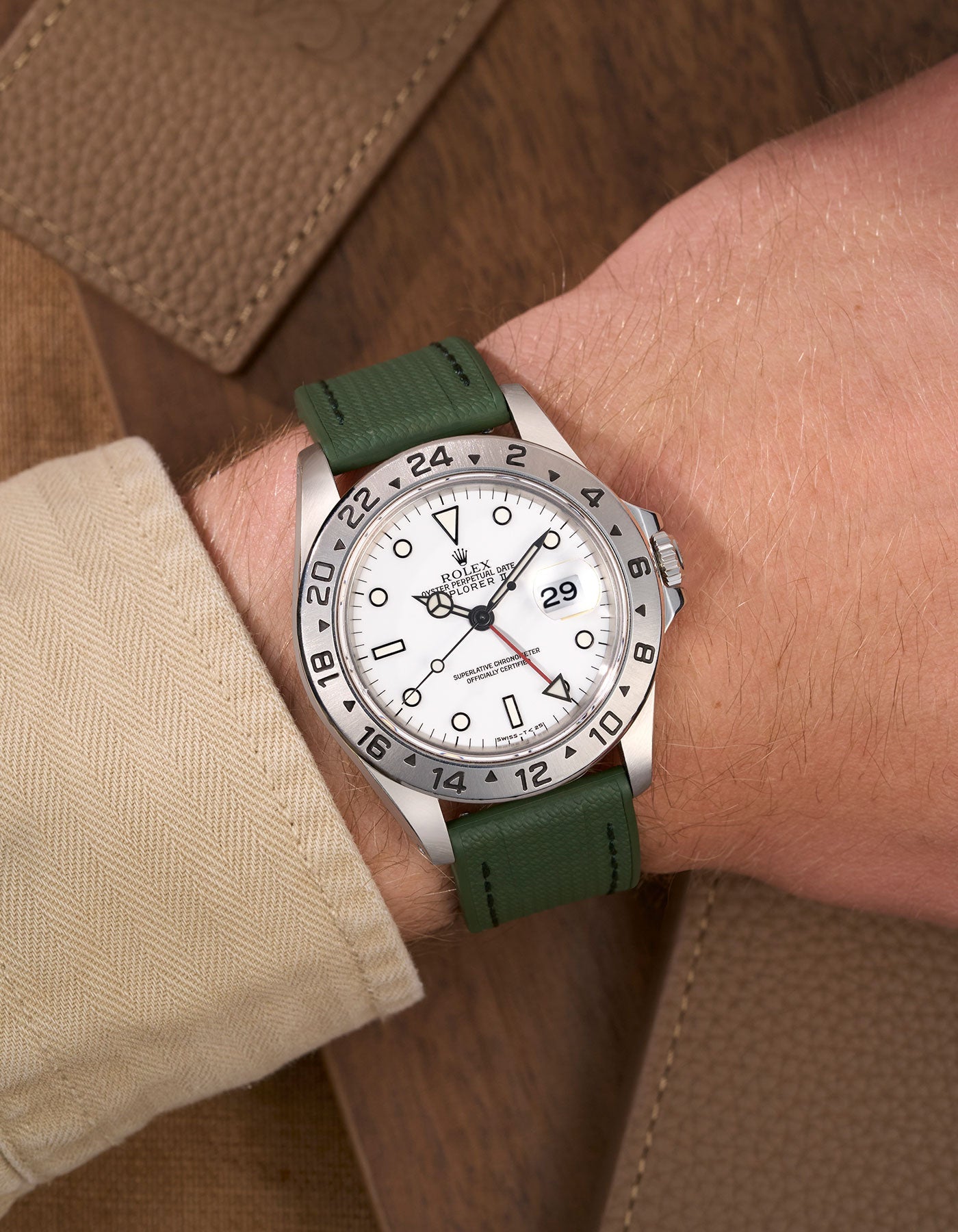 Straight End FKM Strap 20mm Military Green wrist shot- Wristbuddys
