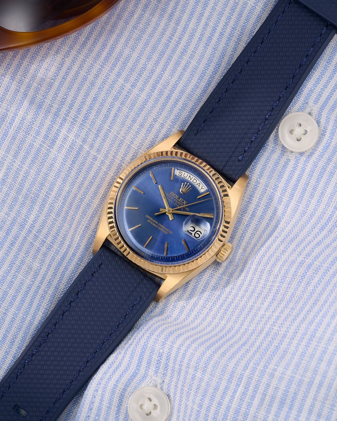 Straight End FKM Strap 20mm Navy Blue flat lay - Wristbuddys