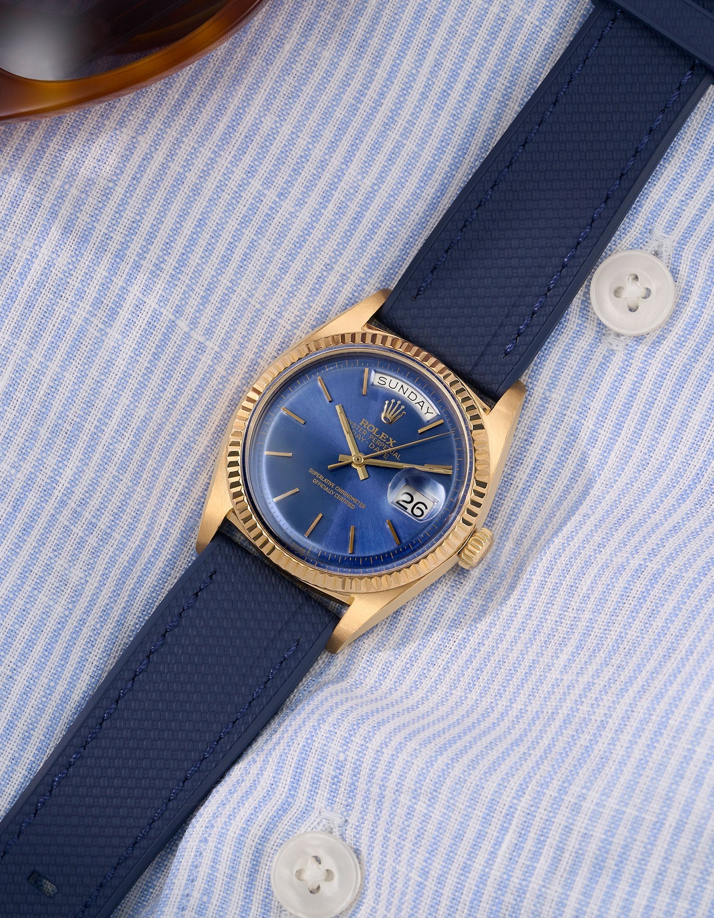 Straight End FKM Strap 20mm Navy Blue flat lay - Wristbuddys