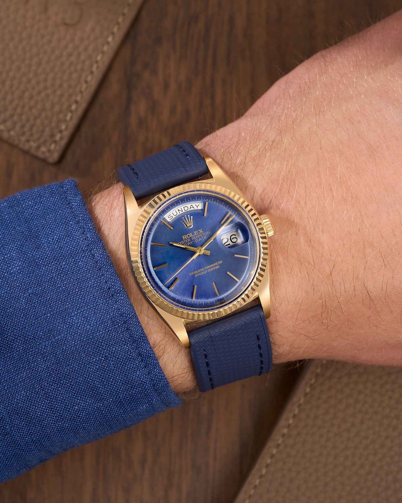 Straight End FKM Strap 20mm Navy Blue wrist shot - Wristbuddys