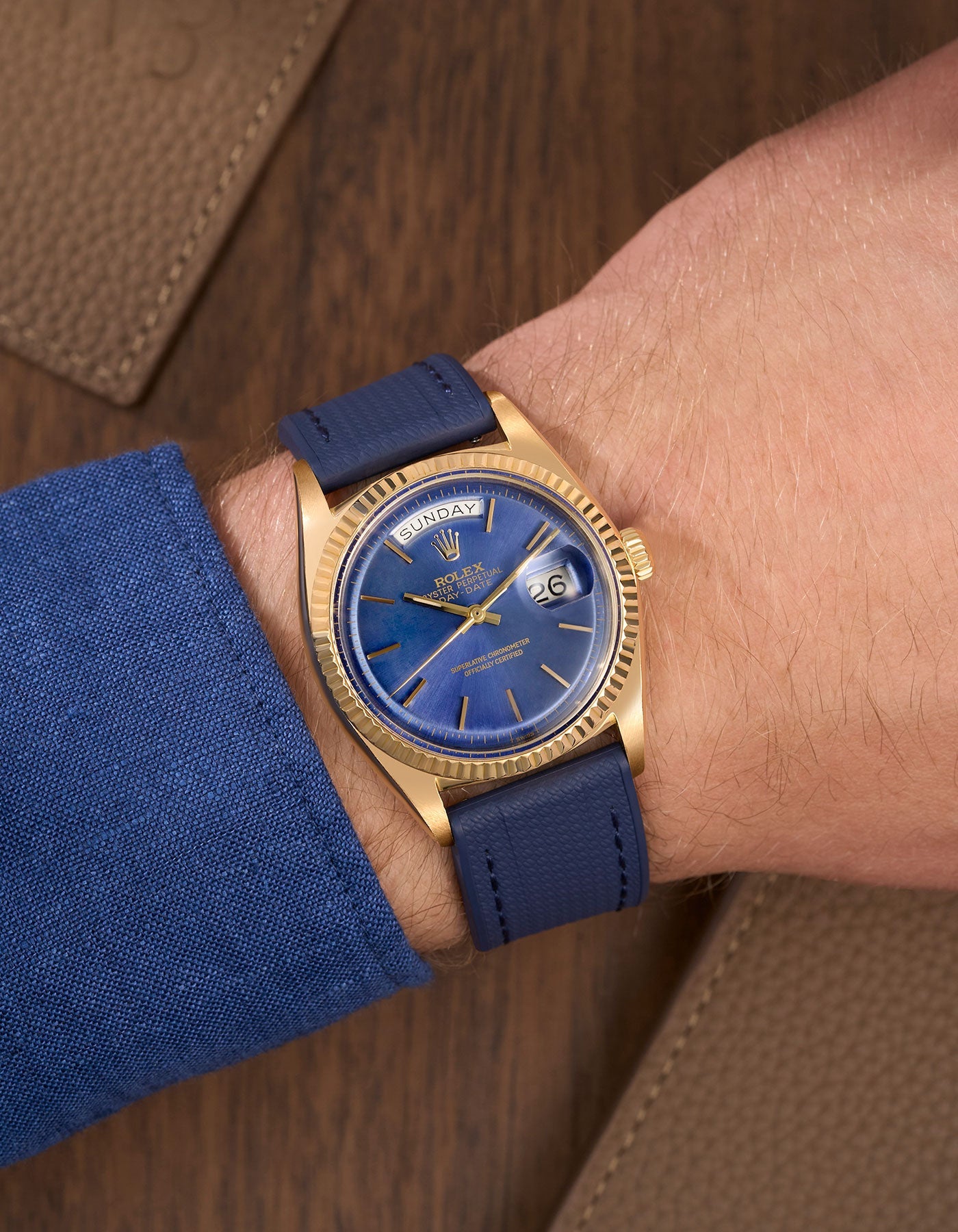 Straight End FKM Strap 20mm Navy Blue wrist shot - Wristbuddys