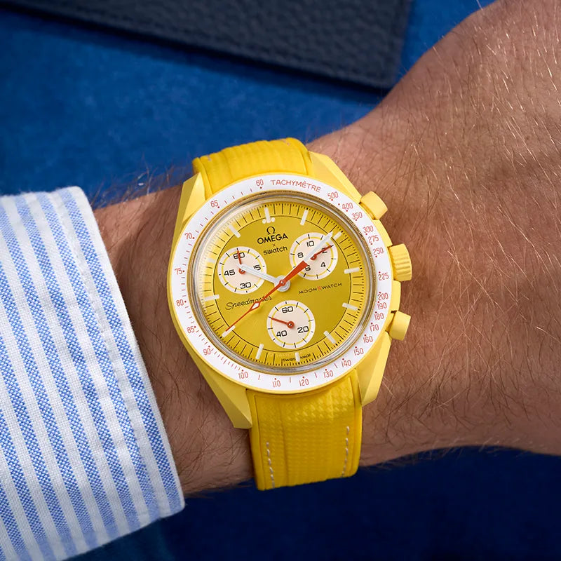 Yellow rubber strap for moonswatch mission to the sun