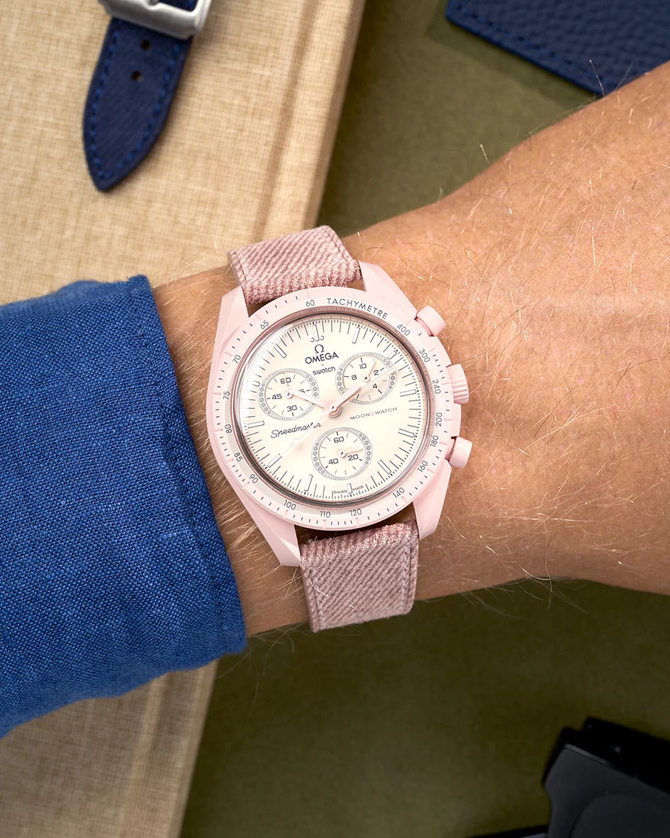 Leather strap for Omega X Swatch MoonSwatch Mission to Venus on wrist