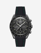 Black Omega  X Swatch Mercury  watch with detailed face on a white background
