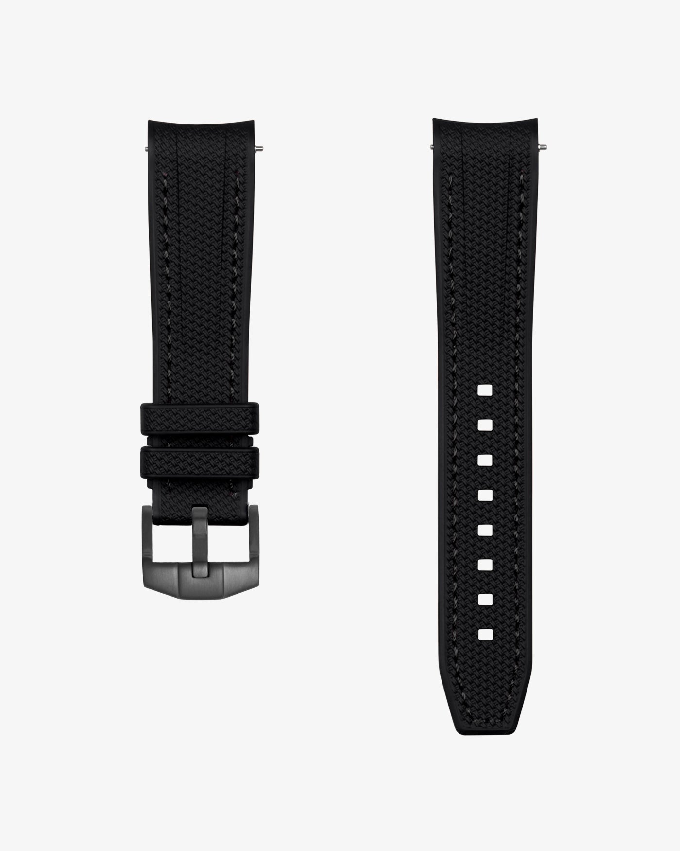Black vertech rubber watch strap on a white background