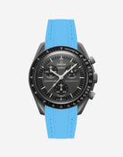 Black Omega  X Swatch Mercury  watch with detailed face on a white background