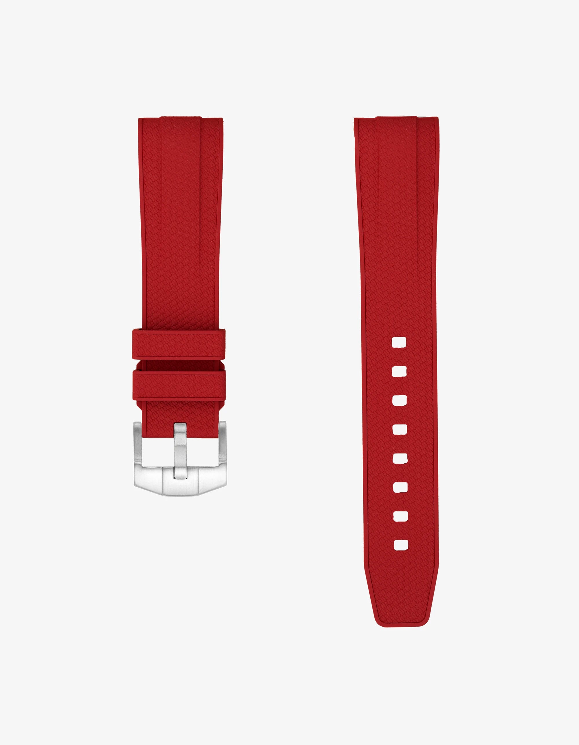 Red Vertech FKM rubber strap for Omega Seamaster 300 Diver with textured finish on a white background