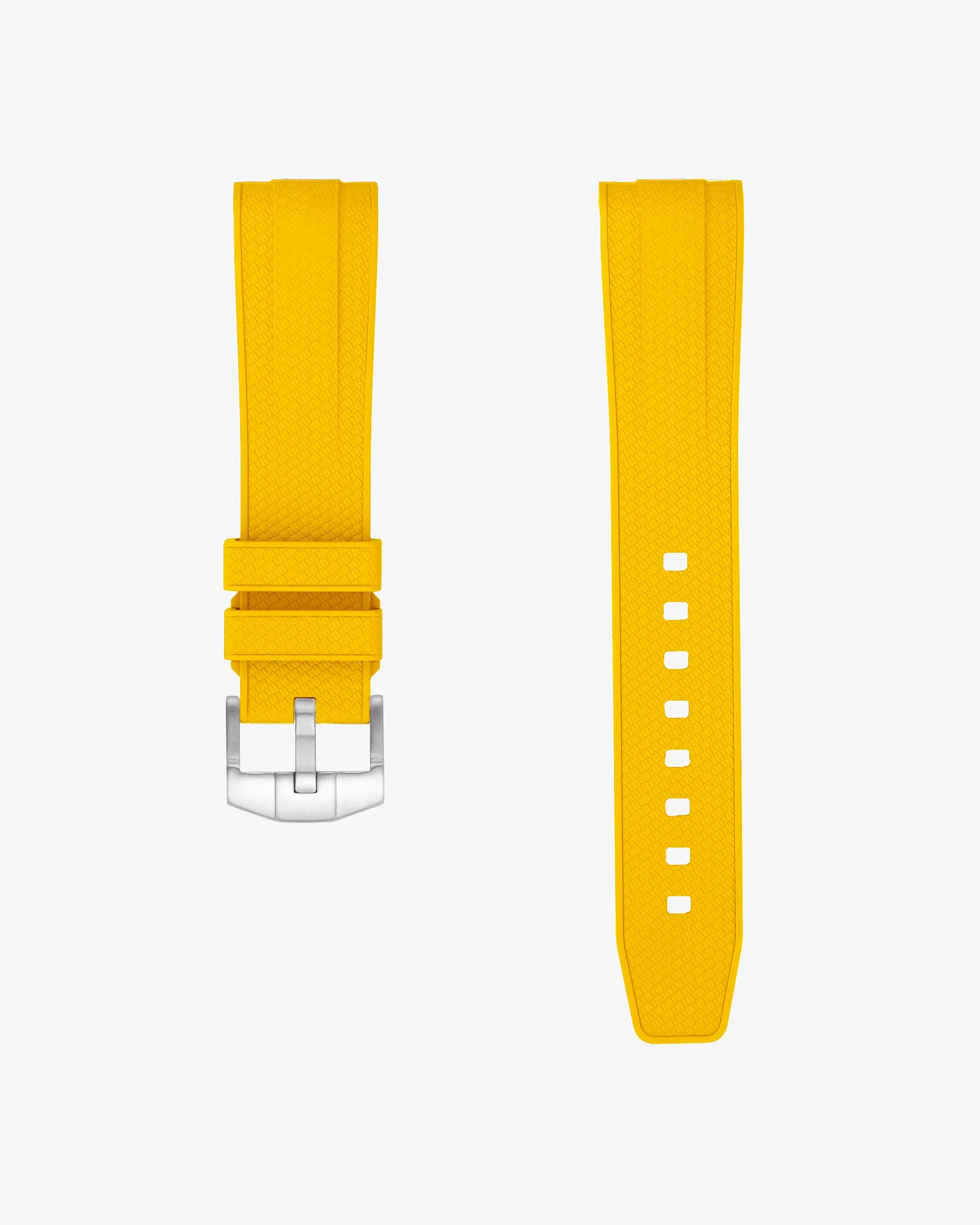 Yellow Vertech FKM rubber strap for Omega Seamaster 300 Diver with textured finish on a white background