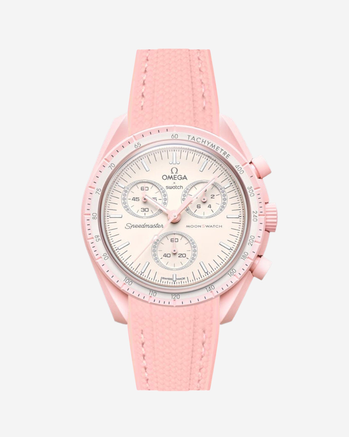Omega X Swatch MoonSwatch Venus watch with a detailed face on a white background