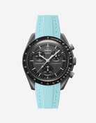 Black Omega  X Swatch Mercury  watch with detailed face on a white background