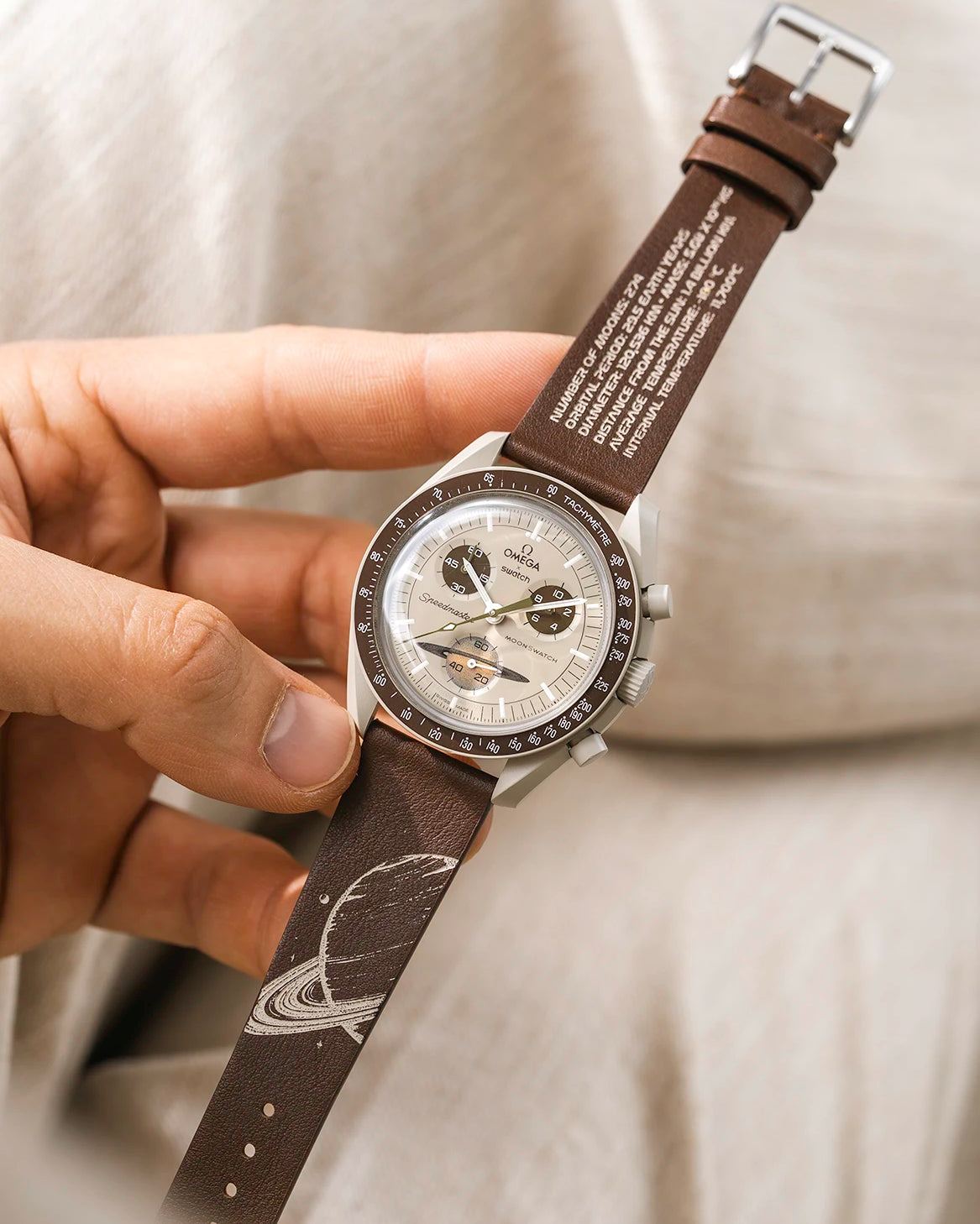 Calfskin Strap for MoonSwatch Mission to Saturn – Wristbuddys x REM flatlay