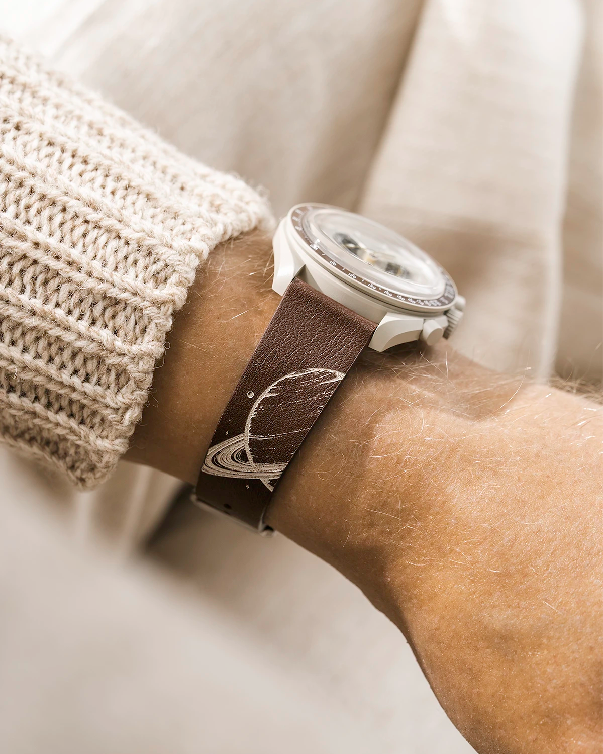 Calfskin Strap for MoonSwatch Mission to Saturn – Wristbuddys x REM side wrist shot
