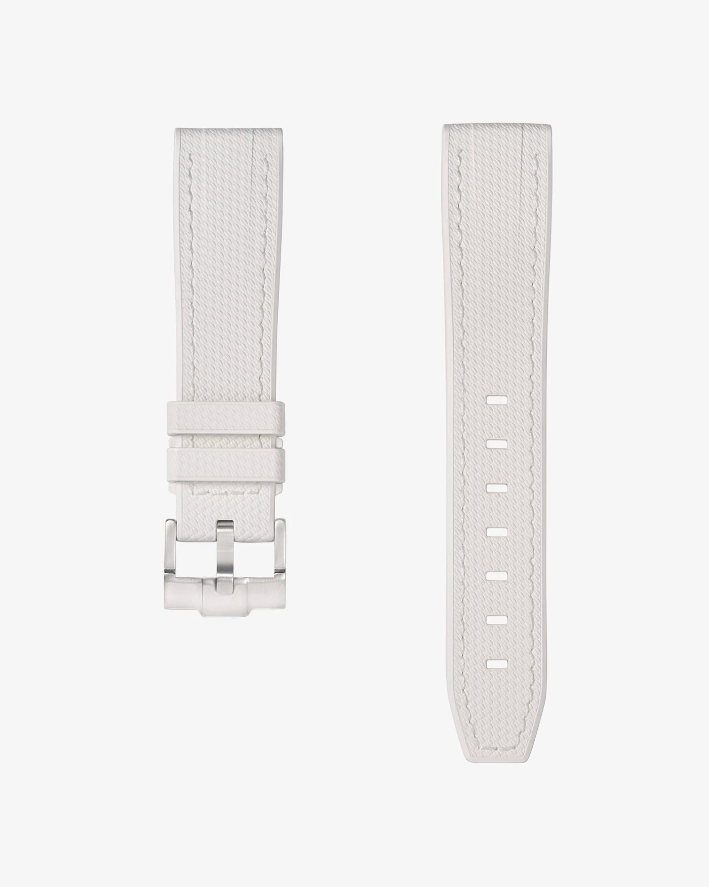 White FKM rubber strap for Jaeger LeCoultre Reverso 20mm with polished buckle, flat lay product image