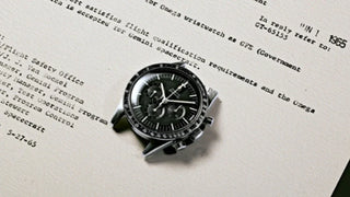 Translation missing: en.Omega Speedmaster on a NASA qualification document from 1965, hinting at the legacy behind Mission to 1965 and the new MoonSwatch release