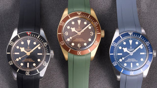 Translation missing: en.Three Tudor Black Bay models shown with rubber straps – part of the modern chapter in Tudor watches history