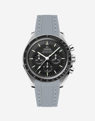 dark grey vertech rubber watch strap on Omega Speedmaster