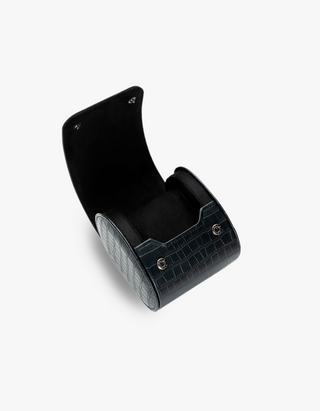 Opened empty Single Watch Roll  Black Embossed Alligator, product image