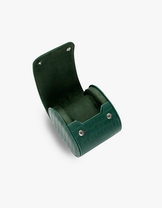 Opened empty Single Watch Roll Green Embossed Alligator, product image
