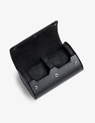 Opened and empty 2 Slot Watch Roll in black, product image