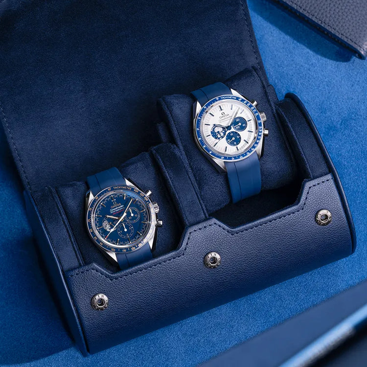 2 Slot Watch Roll showcasing two watches, illustrating the secure protection and elegant storage it provides.