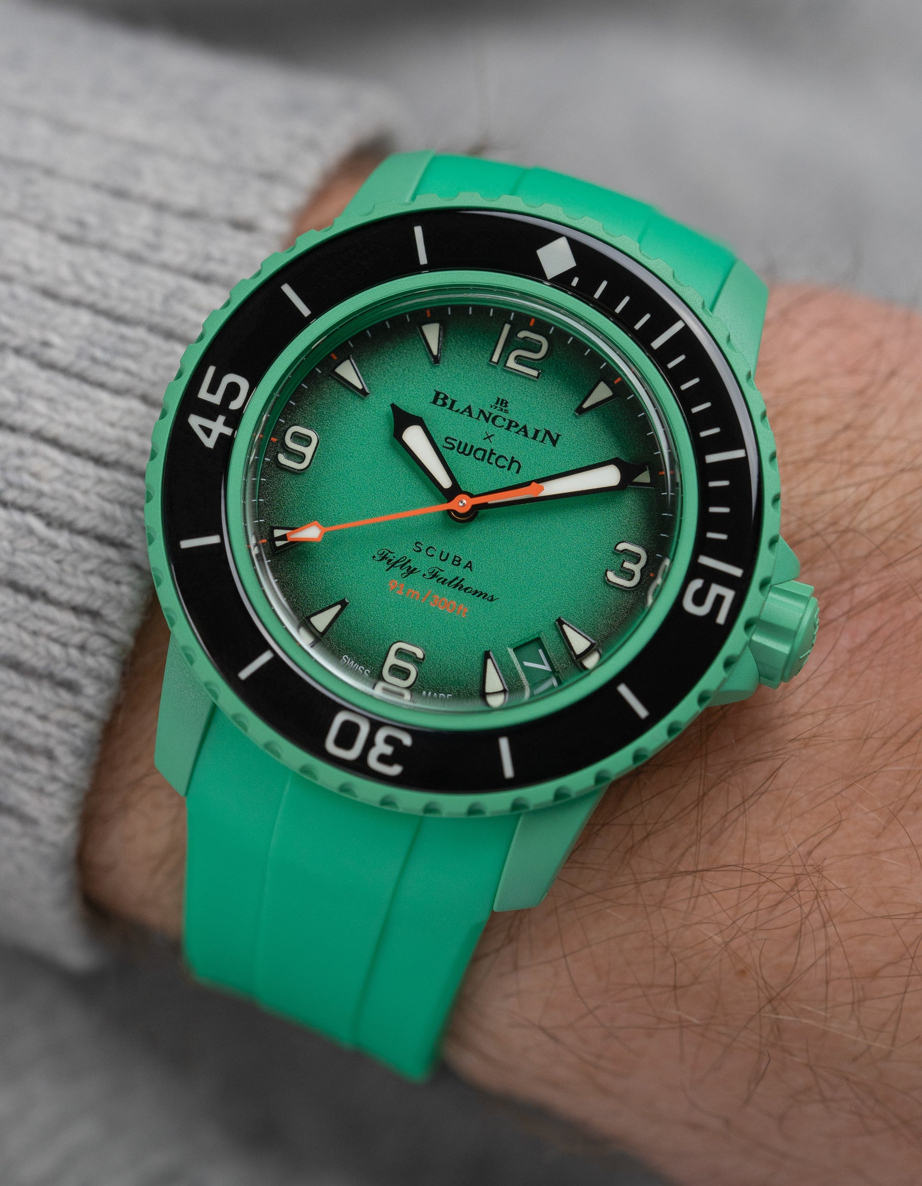 Curved Rubber Strap for Blancpain X Swatch - Indian Ocean Green