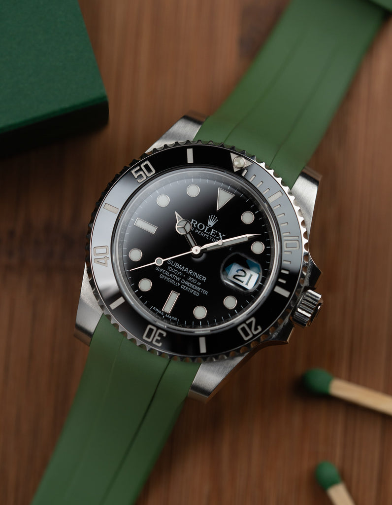 Wristbuddys Wristbuddy Klockarmband klockband rubberstrap rubber strap horus black svart black buckle clasp integrated premium rubber Rolex Submariner 16610, Rolex Submariner 116610, Rolex Submariner 14060, Rolex Submariner 114060 uhrenband rubber straps integrated military green grön grun olive green khaki