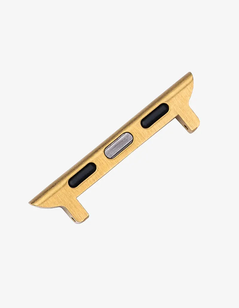 Gold Apple Watch band adapter – premium brass-finished connector, opposite side view, designed to fit 20mm & 22mm watch straps securely.