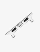 Silver Apple Watch band adapter – precision-crafted stainless steel connector for attaching standard watch straps to Apple Watch models.