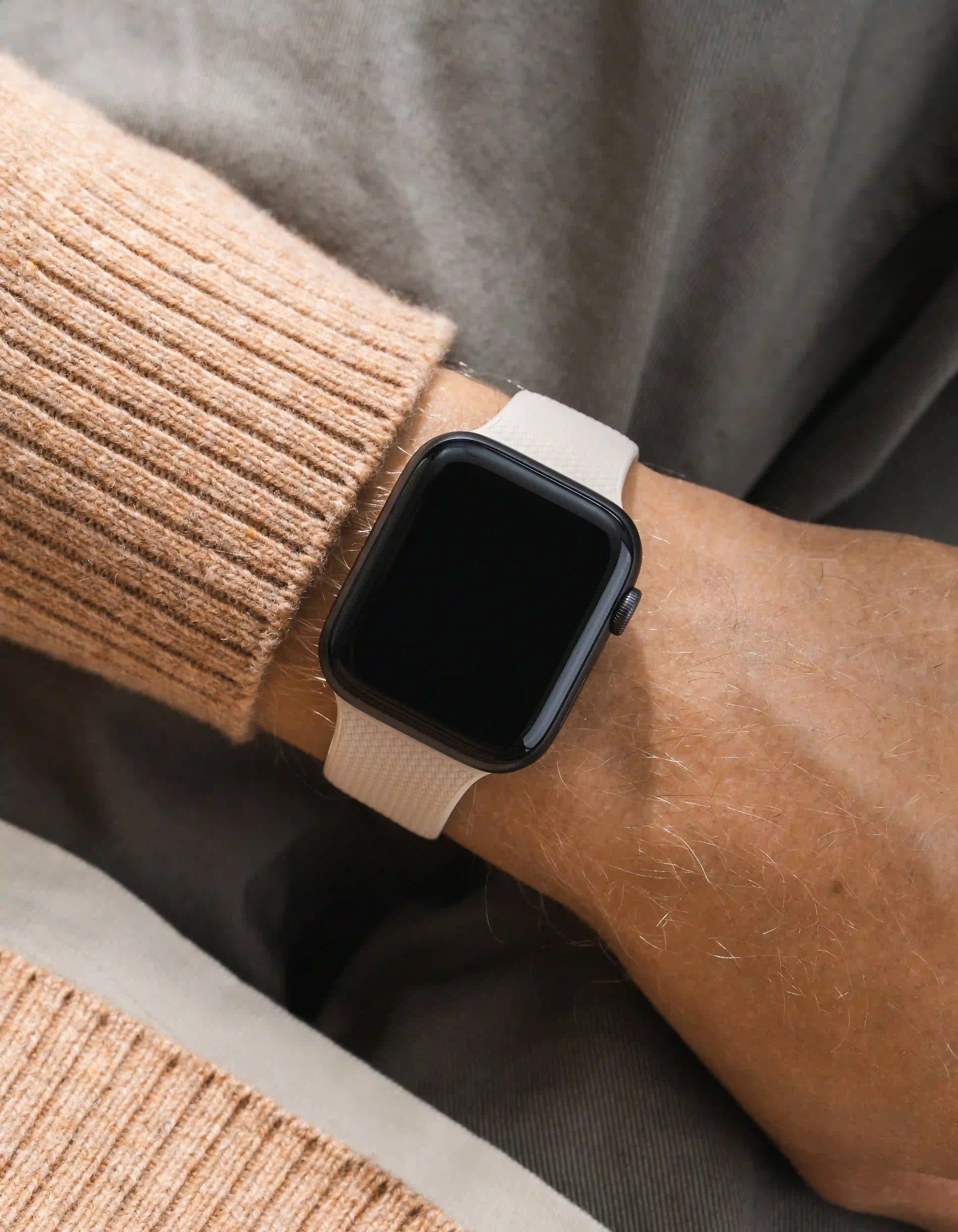 Beige Apple Watch Band with Integrated Adapter wrist shot