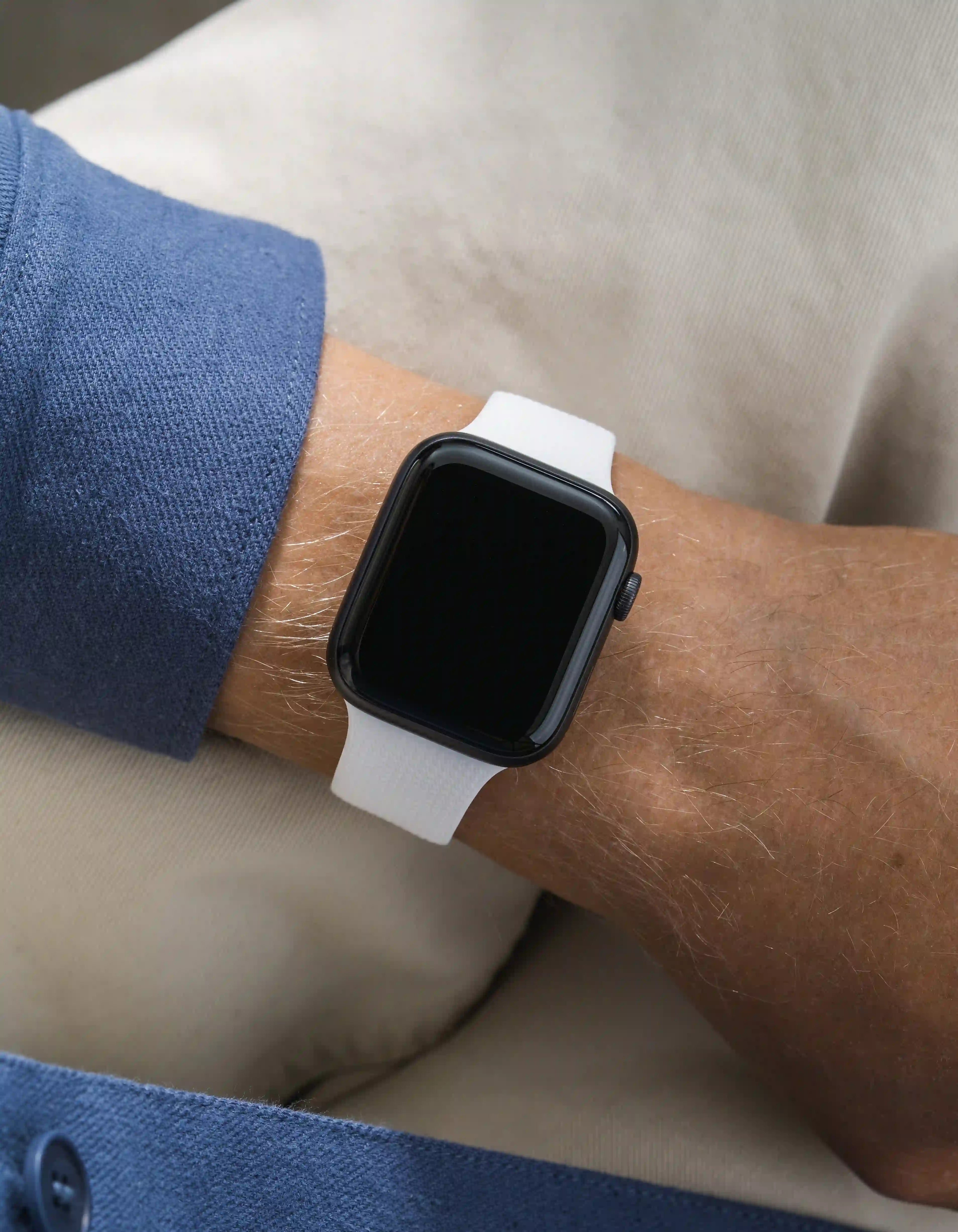 White Apple Watch Band with Integrated Adapter wrist shot