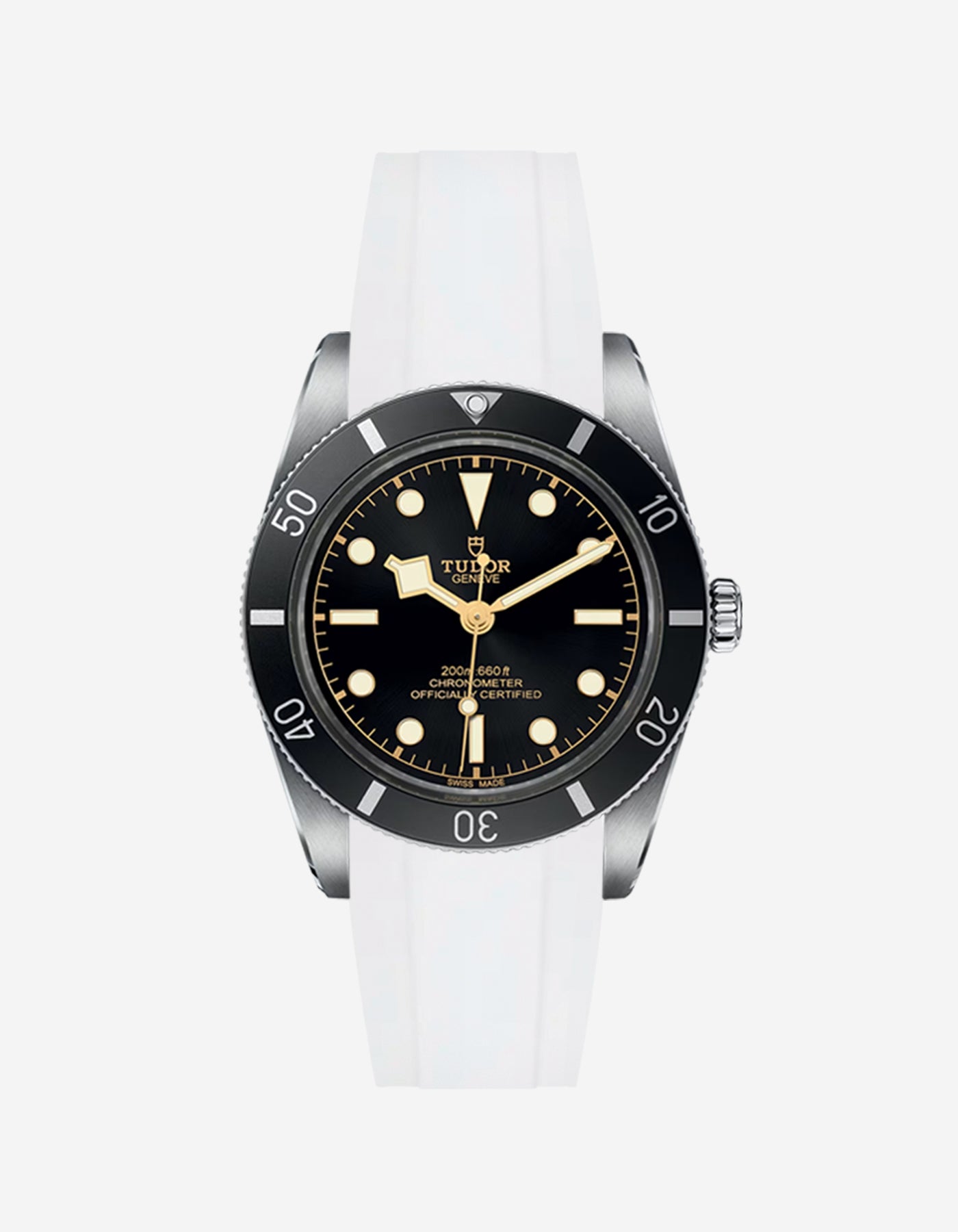 White fkm rubber strap integrated with the Tudor Black Bay 54 watch