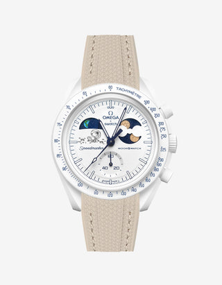 Beige rubber strap designed for the Omega x Swatch MoonSwatch Mission to Earthphase Moonshine Gold Cold Moon