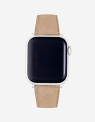 Beige Leather Apple Watch Band on watch – Soft Suede, Premium Comfort & Secure Fit