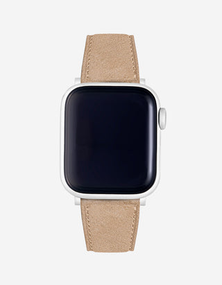 Beige Leather Apple Watch Band on watch – Soft Suede, Premium Comfort & Secure Fit
