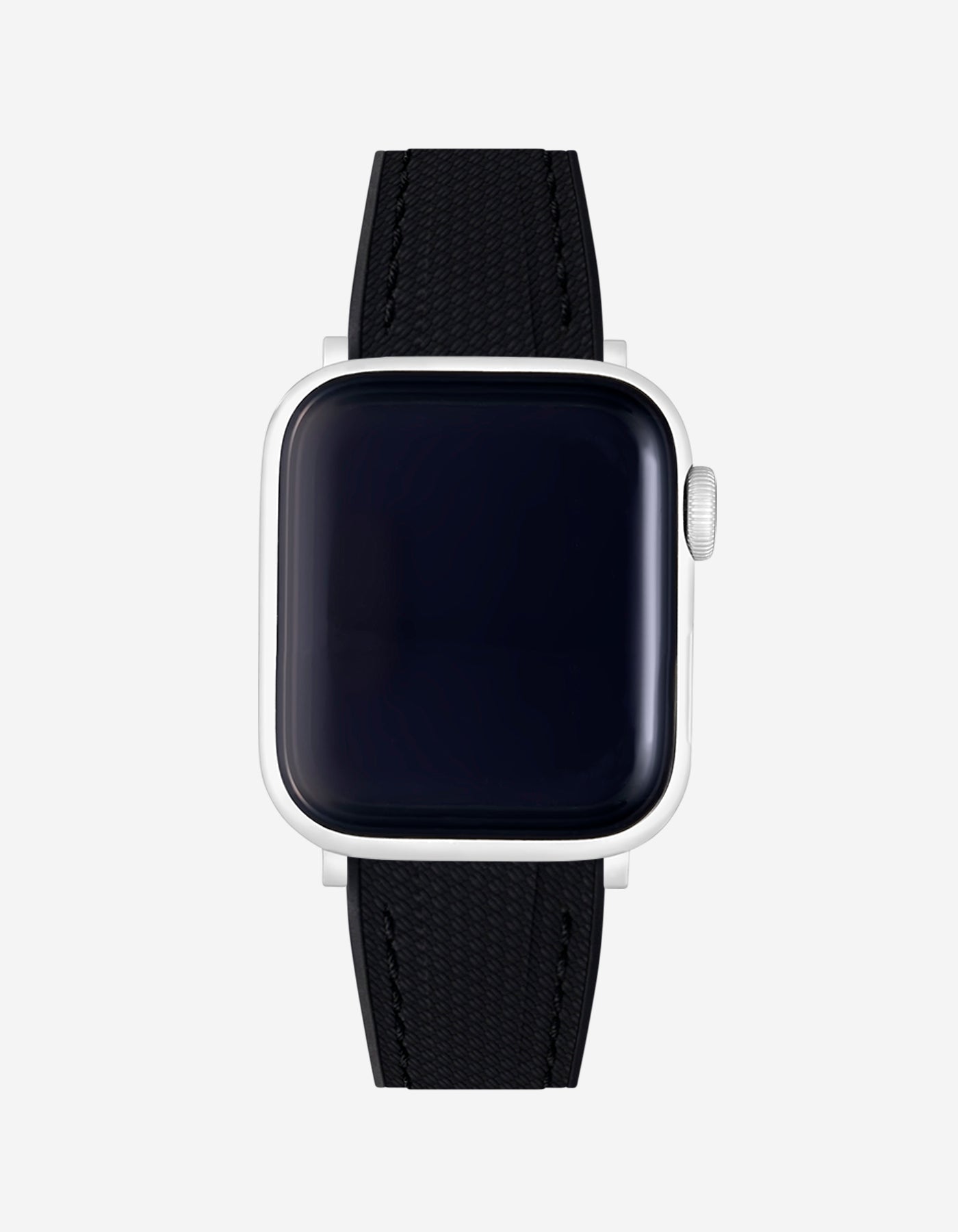 Black Rubber Apple Watch Band with quick-release clasp and waterproof design on watch